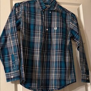 Cinch Teal and White Plaid Boys Western Shirt